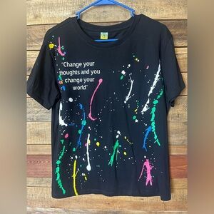 Inspirational Black Tee with Multicolor Splatter